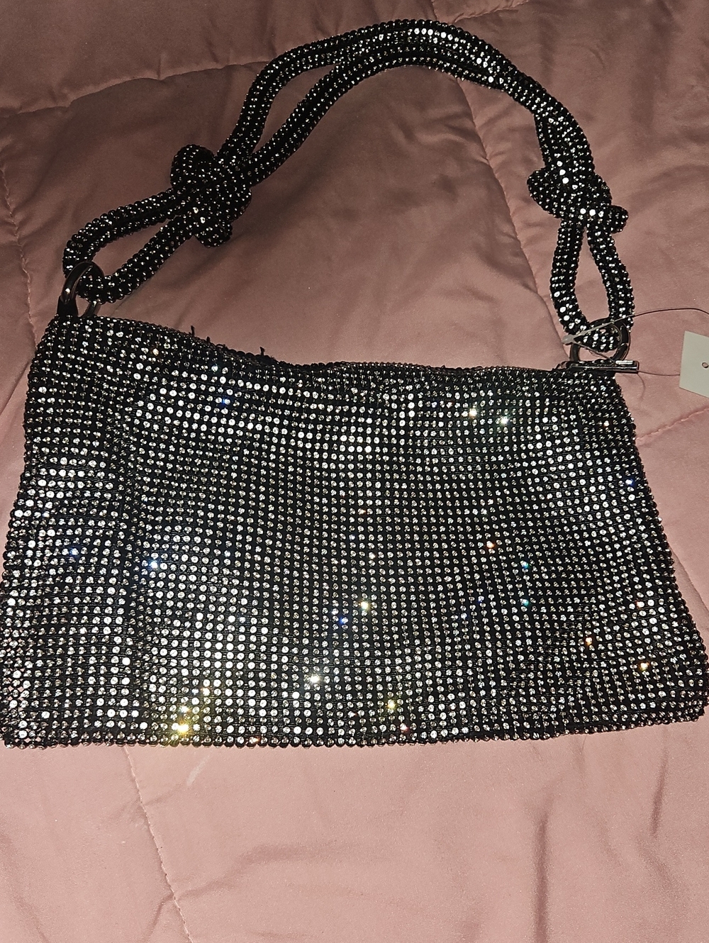 Black Crystal Mesh Shoulder Bag - Evening Sparkle